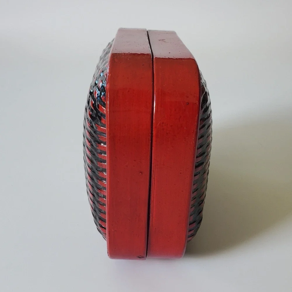 Vintage Woven Lacquered Storage Box‎ Puffy Hard Shell Clutch Purse Asian Art